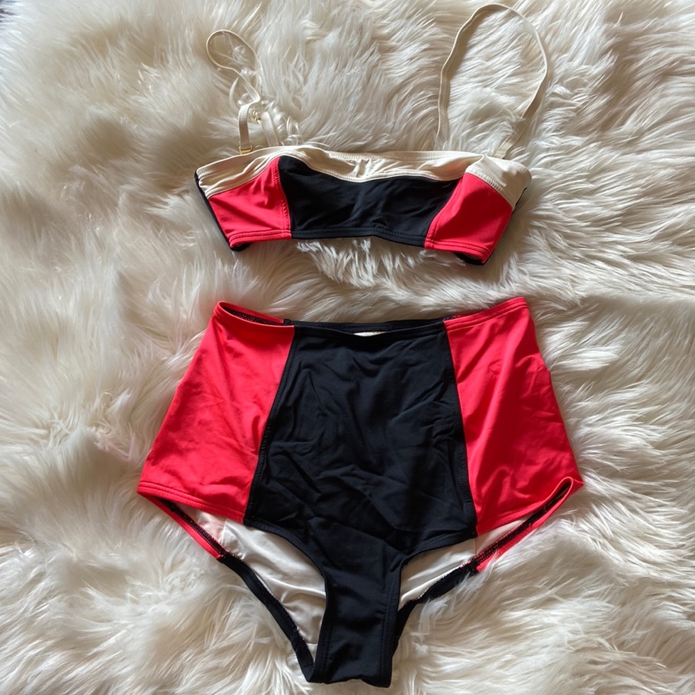 Kate Spade retro 60's high-waisted two piece swimsuit